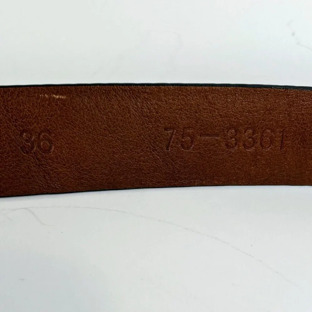 Johnston & Murphy Black Raised Stripe Calf Leather Belt Silver Buckle Men's 36